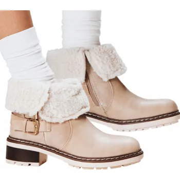 Dámská zimní obuv Dámské kotníkové boty kožené s kožíškem béžové ZY1249 - 36