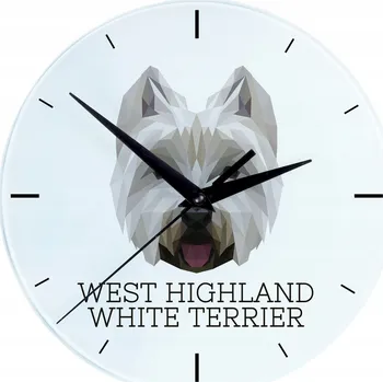Hodiny West Highland White Terrier skleněné nástěnné hodiny s geometrickým psem