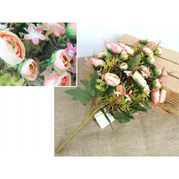 umělá květina Kytice PIVOŇKA s doplňky, výška 46 cm, 13 stonků (květ 4x2,5 cm) KORÁLOVÁ