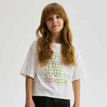 Dívčí oblečení Reserved - Tričko s aplikací - krémová - 317DB-01X - 317DB-01X-116