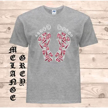 levne-bavlnene-vtipne-tricko-potisk-stopy tenisky Barva: Grey melange - šedá směs, velikost: 4XL