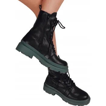 Dámská zimní obuv Dámské kotníkové boty trapery na platformě černo-zelené ZY1304 - 38
