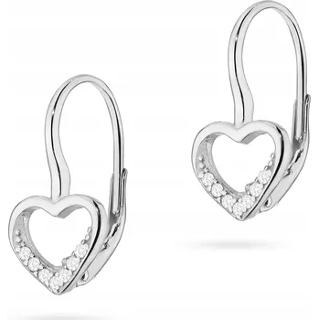 Náušnice STŘÍBRNÉ NÁUŠNICE Anglické zapínání ryzost 925 SRDCE se Zirkony