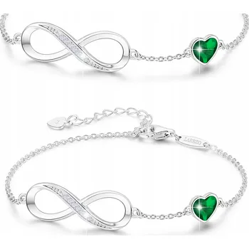 Náramek Stříbrný náramek Zelené srdce Nekonečno se srdcem Láska STŘÍBRO 925