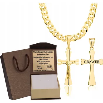 Řetízek Zlatý PLNÝ Pánský ŘETÍZEK PANCR S KŘÍŽKEM RYZOST 925 585 GRAVÍROVÁNÍ DÁREK