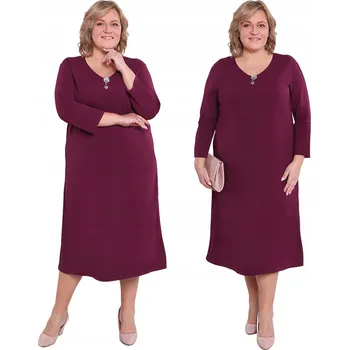 Dámské šaty Společenské fialové šaty s broží 52/54