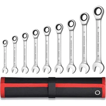 Sada nářadí Sada 9 ks ráčnových klíčů Kombinované očkoploché klíče s jemným chodem v pevném černo-červeném obalu