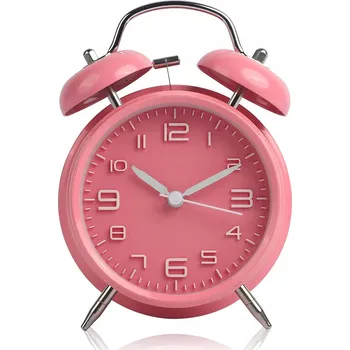 Budík KLASICKÝ HLASNÝ BUDÍK RETRO BEZ TIKÁNÍ MALÝ S NOČNÍ LAMPICKOU RŮŽOVÝ