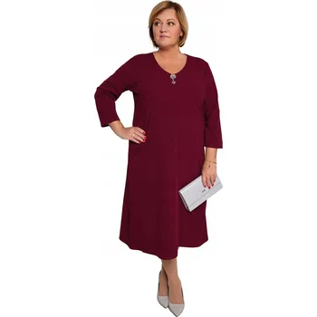 Dámské šaty Společenská bordó šaty s broží, velikost 60/62