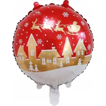 Balónek Kulatý fóliový balónek vánoční červený sobi