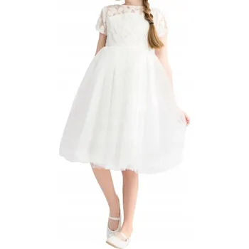 Dámské šaty Společenská Šaty pro Dívku s Výřezem Srdce, Půvabná bílá, 140/146