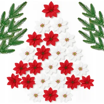 Vánoční dekorace Sada VÁNOČNÍ HVĚZDA VÁNOČNÍ HVĚZDA květy DEKORACE 24 dílů