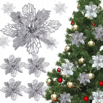 Vánoční dekorace VÁNOČNÍ HVĚZDA NA VÁNOČNÍ STROMČEK, DEKORACE VÁNOČNÍ HVĚZDA 6 KS DEKORACE