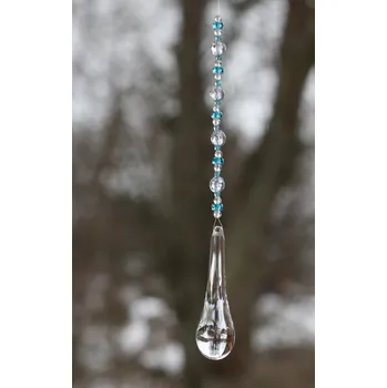 JoyKa Světelný Zářič Křišťálový - Kapka se Světem Vzhůru Nohama, Modrá Něha, Český skleněný Lapač Slunce 3769 (Česká Ruční Tvorba z Podkrkonoší - Každý kousek originální)