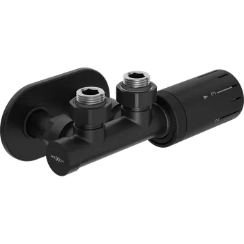 Vodovodní baterie Mexen Duplex G05, úhlový termostatický set s kulatou krytkou, DN50, černá matná, W907-958-905-70