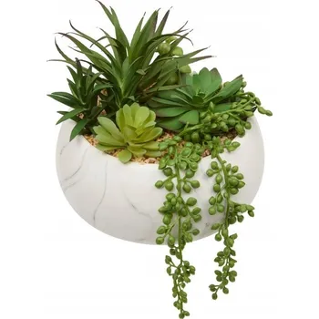 umělá květina UMĚLÉ SUKULENTY V KERAMICKÉ DOLOMITOVÉM KVĚTINÁČI VÝŠKA 18 CM