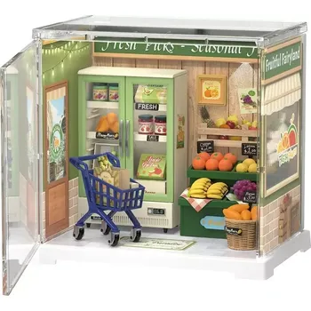 Stavebnice RoboTime 3D dřevěná skládačka Miniatura domečku mini Prodejna ovoce a zeleniny