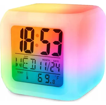 Hodiny Budík chameleon měnící barvy LED RGB hodiny teploměr