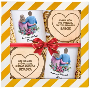 Dárek pro babičku a dědečka SADA 2 hrnků s podložkou