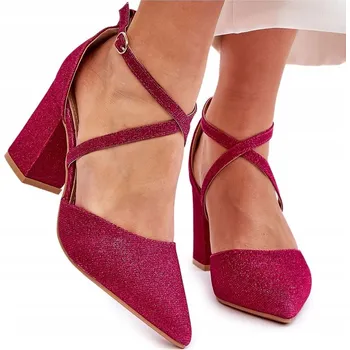 Dámské lodičky LODIČKY MÓDNÍ LESKLÉ NA SLOUPOVÉM PODPATKU FUCHSIOVÉ 37