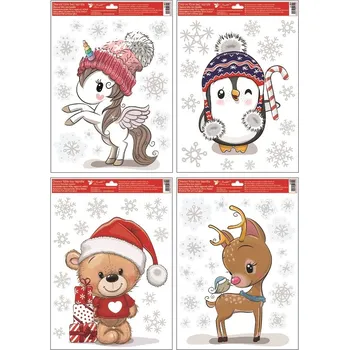 Vánoční dekorace Okenní fólie s glitry Zvířátka v zimě 30 × 42 cm