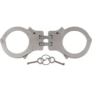 Sebeobrana Pouta policejní DOUBLE LOCK pevná (Profesionální zaklapávací pouta na obě ruce... )