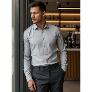 Pánská móda Světle šedá jednobarevná pánská košile DX2434 Velikost: 2XL