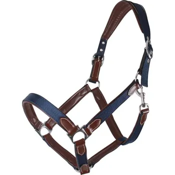 Ohlávka Combi QHP Barva: černá kůže/modrá, Velikost: FULL