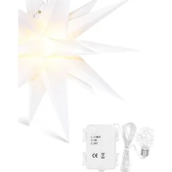 Vánoční dekorace Qijieda 3D poinsettia osvětlená venkovní baterie s časovačem - 58 cm LED vánoční hvězda pro okna,