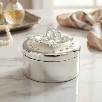 Šperkovnice Kulatá šperkovnice s motýlem 7,5 × 7,5 × 5 cm