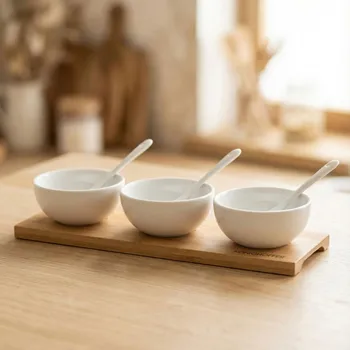 Nádobí Porcelánové misky na dipy a svačiny na stojanu se lžičkami KONIGHOFFER WHITE 7 el.