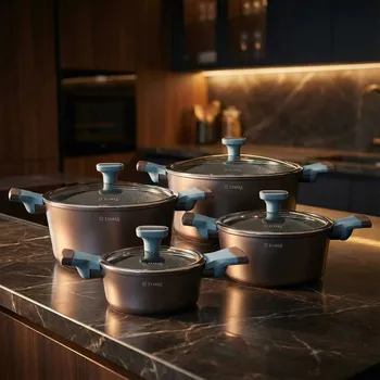 Sada nádobí Sada hrnců na indukci mramorových Starke Pro Luxury Grey II 8 kusů