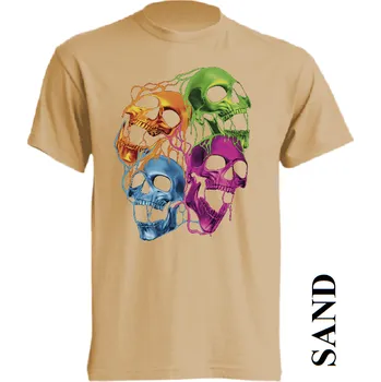 Pánské tričko levne-bavlnene-tricko-potisk-vesele-lebky Barva: Sand - písková, velikost: M