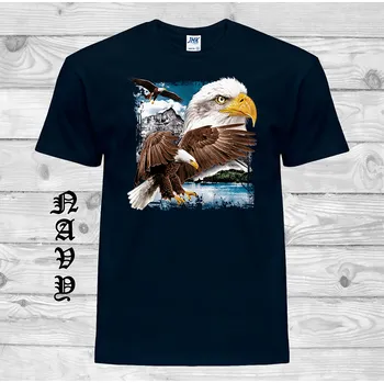 Pánské tričko levne-bavlnene-tricko-potisk-orli Barva: Navy - tmavě modrá, velikost: XXL