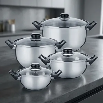 Sada nádobí Sada 4 nerezových hrnců s pokličkami KONIGHOFFER ALASKA