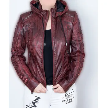 Dámská bunda Dámská Kožená Bunda Morgana Lear Brixton Červená Velikost: 4XL