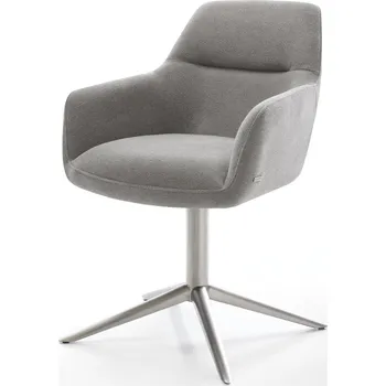 Jídelní židle DELIFE Jídelní židle Pejo-Flex tkanina Měkký šedá křížová podnož nerezová ocel 360° otočný houpací funkce taštičkové pružiny