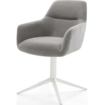 Jídelní židle DELIFE Jídelní židle Pejo-Flex strukturovaná látka Měkký šedá křížová podnož bílá 360° otočný houpací funkce taštičkové pružiny