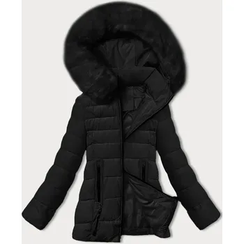 Černá prošívaná bunda pro přechodné období s kožešinou u kapuce S'west (B8301-1) odstíny černé XXL (44)