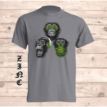 Pánské tričko levne-bavlnene-vtipne-tricko-potisk-tri-opice Barva: Zinc - zinková, velikost: XL