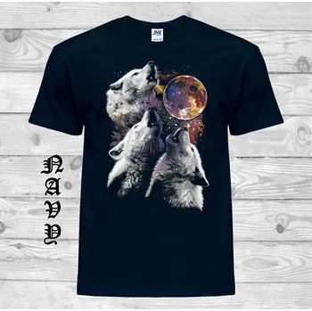 Pánské tričko levne-bavlnene-tricko-potisk-vlci-krvavy-Mesic Barva: Navy - tmavě modrá, velikost: 4XL