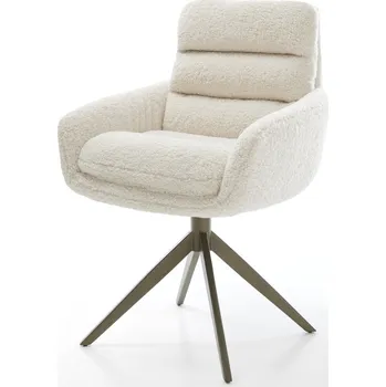 Jídelní židle DELIFE Jídelní židle Abelia-Flex s područkami plyšový manšestr béžová křížová podnož široká titanová barva 360° otočný houpací funkce