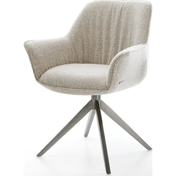 Jídelní židle DELIFE Jídelní židle Keila-Flex s područkami látka Měkký béžová křížová podnož široká grafitová 360° otočná houpací funkce