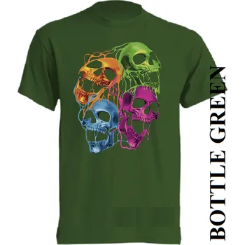 Pánské tričko levne-bavlnene-tricko-potisk-vesele-lebky Barva: Bottle green - lahvově zelená, velikost: S