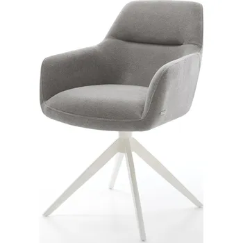 Jídelní židle DELIFE Jídelní židle Pejo-Flex strukturovaná látka Měkký šedá křížová podnož široká bílá 360° otočný houpací funkce taštičkové pružiny