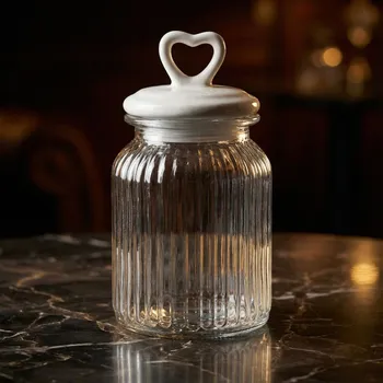 Dekorativní skleněná nádoba s víčkem IVORY 1 l
