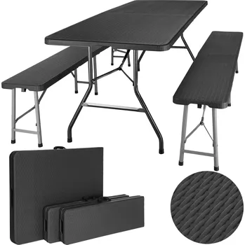 Zahradní sestava Gockowiak Cateringový set Rattan, stůl 180 cm + 2 lavice, černý