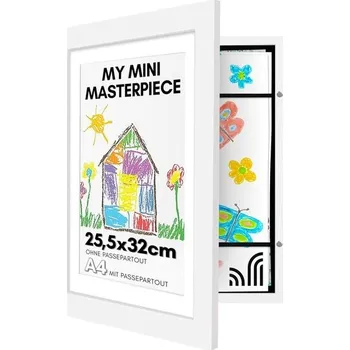 Fotoalbum Americký rám na obrazy A4 na dětské kresby - Bílý - Výstavy 22x28 s paspartou a 25x32 bez pasparty