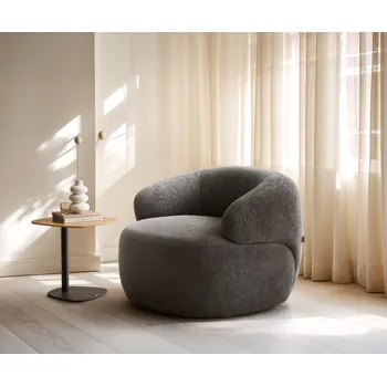 Křeslo DELIFE Křeslo Nova 88×88 cm bouclé měkký tmavě béžová