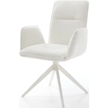 Jídelní židle DELIFE Jídelní židle Vinja-Flex bouclé měkký béžová křížová podnož široká bílá 360° otočný houpací funkce